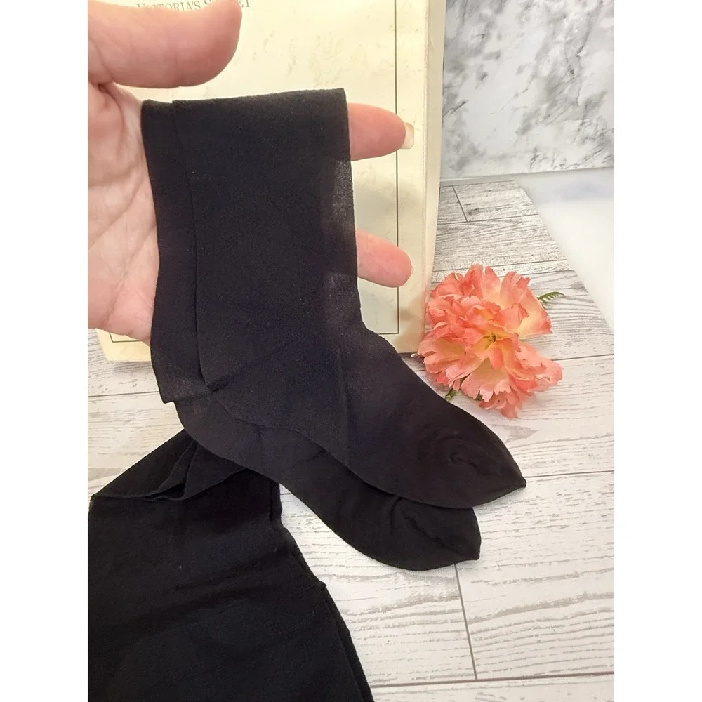 Victoria's Secret Hosiery Stretch Cantrece‎ Stockings 2 Crème 1 Black Sz Med NIB